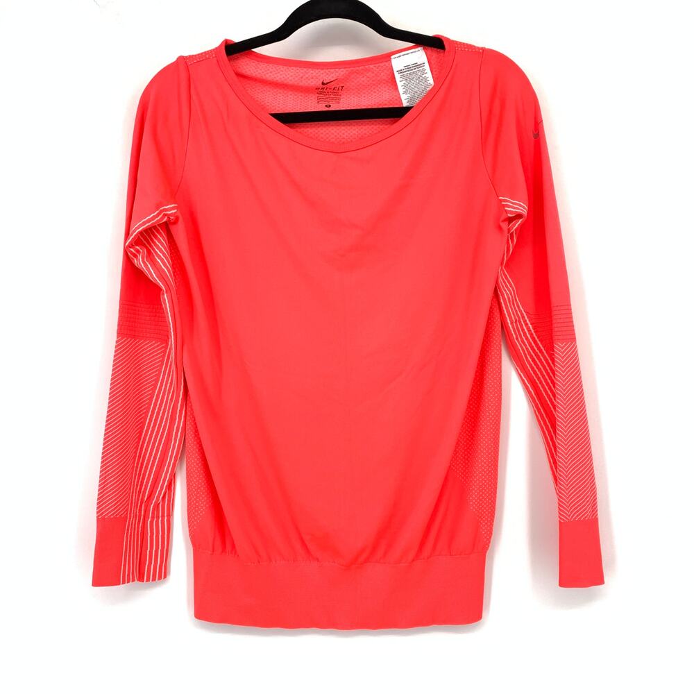 Nike Knit Epic Dri Fit Long Sleeve Activewear Top Womens Size Small Neon Red